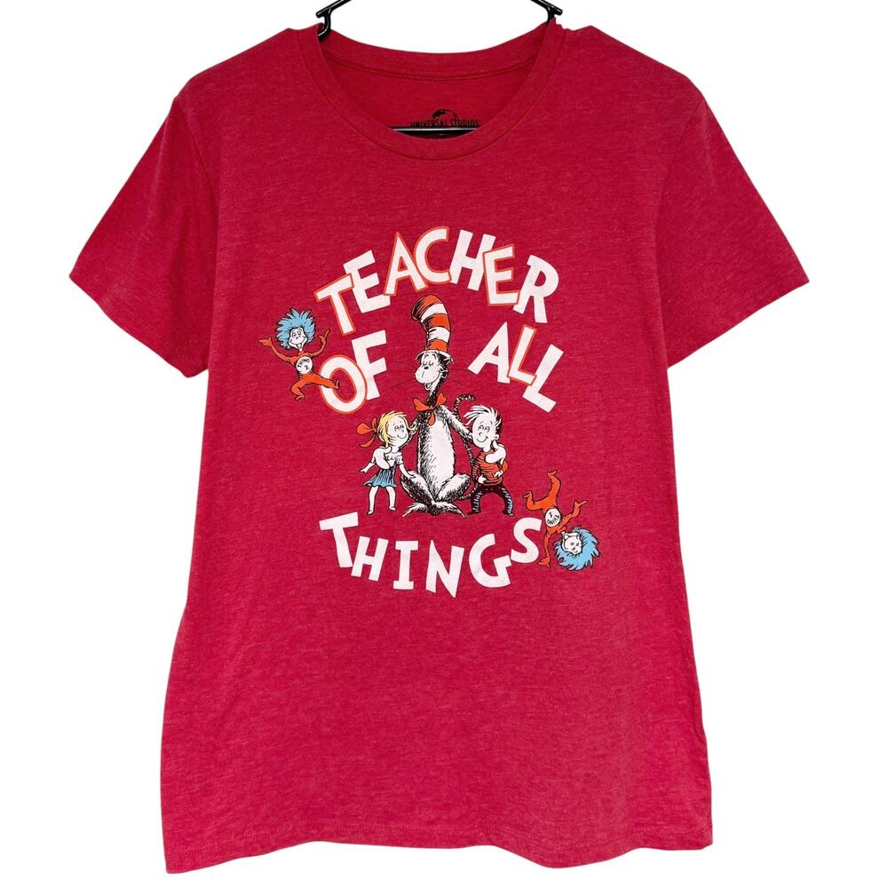 UNIVERSAL STUDIOS "Teacher of All Things" Dr. Seuss Graphic T Shirt Red Size XL